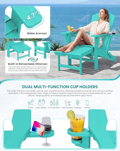 2 Pcs HDPE Folding Adjustable Adirondack Chair with Ottoman (2 Count)