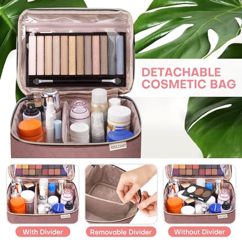 Large Makeup Bag with Mirror Double Layer Travel Make Up Organizer Case