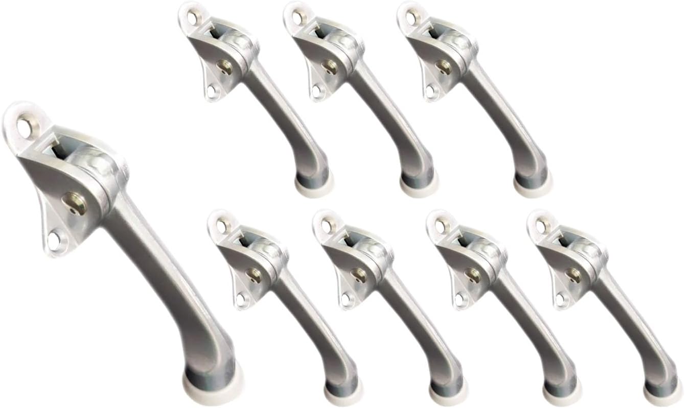 QCAA Heavy Duty Kickdown Door Stopper, 4", Zinc Die Cast, Satin Chrome, 8 Pack, Made in Taiwan