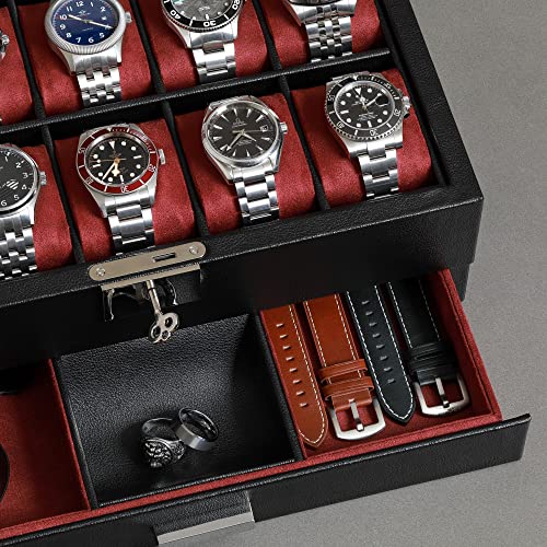 10 Slot Watch Box in Leather with Valet Drawer