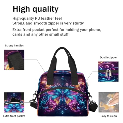 Galaxy Butterfly Insulated Lunch Bag for Women Girl Reusable Lunch Tote Box With Shoulder Strap Lightweight Thermal Cooler Meal Prep Bag for Work School Office Picnic (print 17)