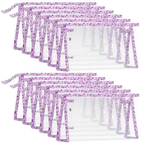 12 Pieces Clear Makeup Bag PVC Portable Travel Makeup Cosmetic Toiletry Zippered Pouches Waterproof Vinyl Plastic Large Clear Organizer Storage Case (12 Count)