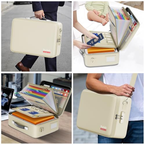 Fireproof Document Box Hard Case with Lock ＆ Accordion File Folder