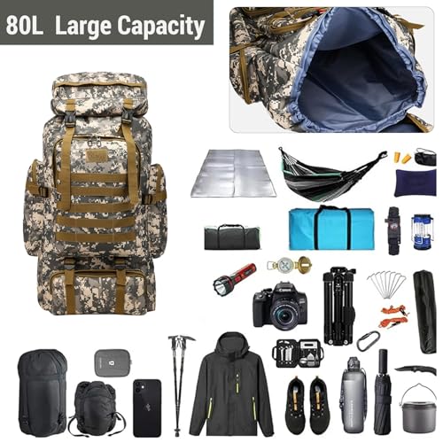 80L 2 Pack Hiking Backpack for Men with Sling Tactical Backpack (2 Count)