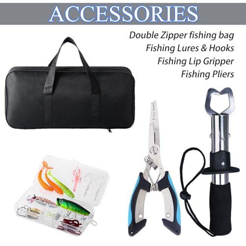 Fishing Rod 2PCS Telescopic Fishing Rod and Reel Combo with Fishing Pliers and Lip Gripper (2 Count)