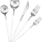 Gugrida 5-Piece Matte Silver Stainless Steel Satin Finish Flatware Set - Dishwasher Safe, Perfect for Camping, Office Lunch or Home Use