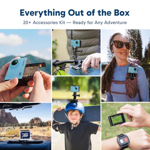 EK7000 4K30FPS 20MP WiFi Action Camera with EIS Ultra HD 131FT Waterproof Underwater Camera Remote Control 4X Zoom Support External Microphone Blue