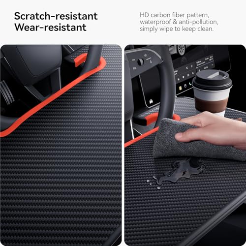 2-in-1 Car Steering Wheel Desk Tray & Car Seat Gap Filler Organizer – Foldable Carbon Fiber Look Table for Laptop, Eating, Writing – for Standard Round Steering Wheels