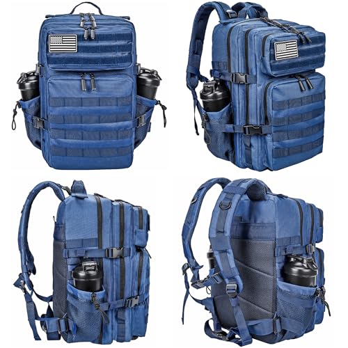 Military Tactical Backpack for Men and Women 45L Army 3 Days Assault Pack Bag Large Rucksack with Molle System Blue