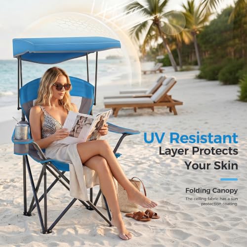 Heavy Duty Canopy Camping Chairs with Adjustable Sunshade (2 Count)