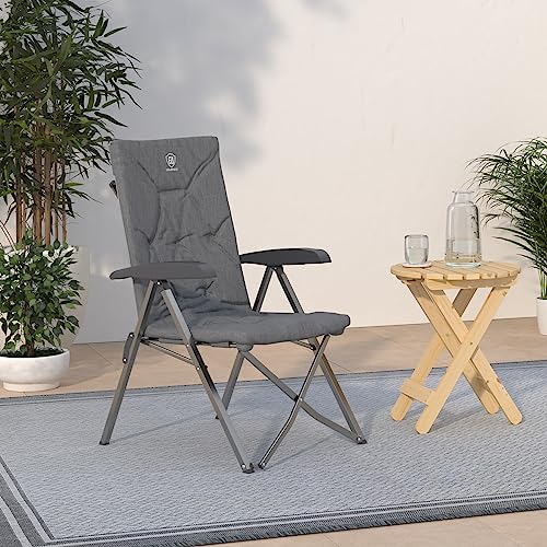 Padded Camping Chair 4 Positon Adjustable Recliner Grey