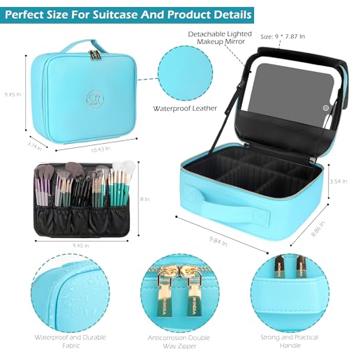 Travel Makeup Bag Cosmetic Bag with Lighted Mirror