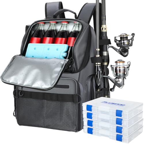 Cooler Fishing Backpack with 4Tackle Boxes 45L Large Water