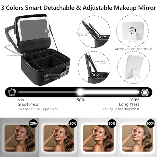Travel Makeup Bag Cosmetic Bag with Lighted Mirror