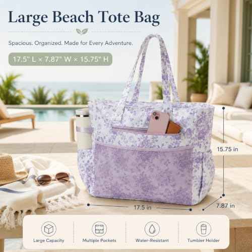 Waterproof Beach Tote Pool Bags for Women Ladies Extra Large Carry On Bag With Wet Compartment for Weekender Travel