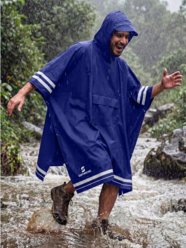 Adult Rain Poncho Waterproof Hooded Raincoat Lightweight Packable