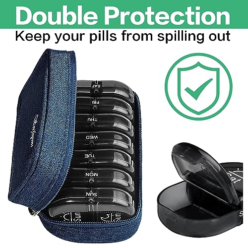 Weekly Travel Pill Organizer 2 Times a Day AM PM Black Pill Box