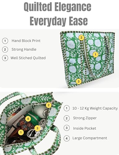 100% Cotton Quilted Tote Bag For Women