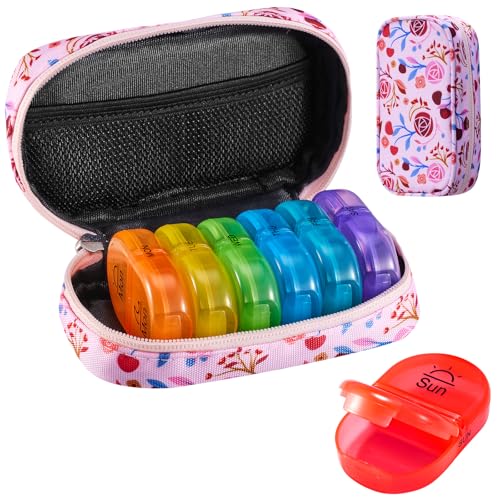 Weekly Travel Pill Organizer 2 Times a Day AM PM Rainbow Pill Box