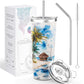 Vacuum Insulated Stainless Steel Tumbler Travel Mug 26 oz Coffee Cup with 2 Lids and Straws