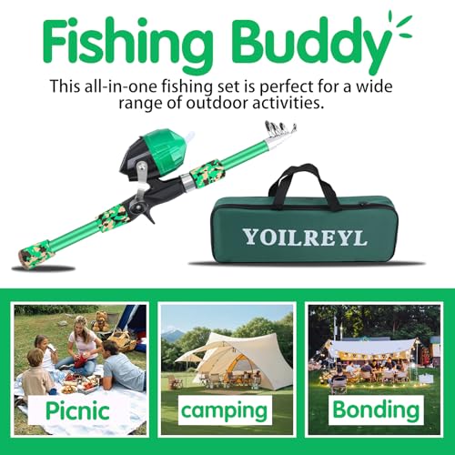 Collapsible Telescopic Fishing Rod and Reel Combo Push Button Small Fishing Pole Kit Beginner Youth Girls Fishing Starter Set Tackle