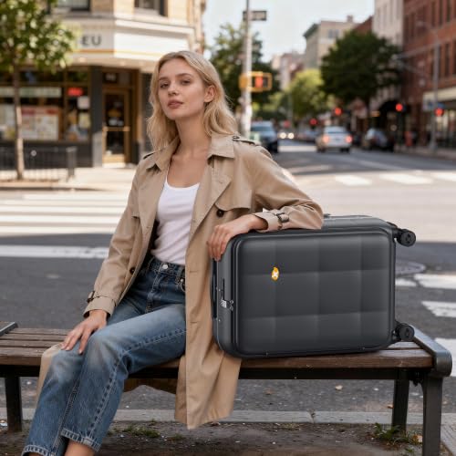26 Inch Large Checked Luggage Hardside Suitcases Top Open Charcoal Grey
