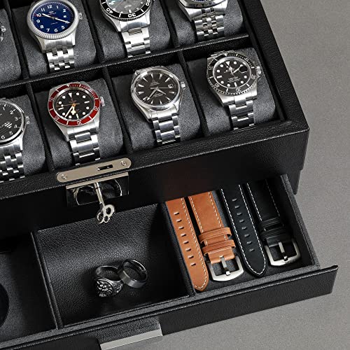 10 Slot Watch Box in Leather with Valet Drawer