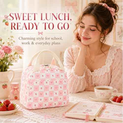 Lunch Bag for Women Cute Corduroy Lunch Tote Bags with Shoulder Strap Reusable Insulated Lunch Box Large Capacity Reusable Insulated Cooler for Work Picnic or Travel