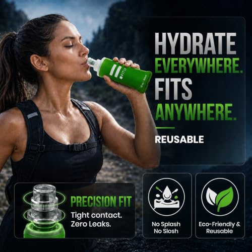 Soft Flask - (300 ml) - Shrink As You Drink Pocket Soft Water Bottle for Hydration Pack/Running Vest - Folding Water Bottle for Running, Hiking, Cycling - Ski Water Bottles - Forest Green