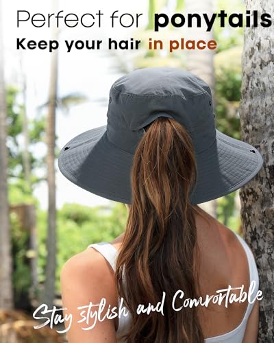 Sun Hats for Women Ponytail Wide Brim Summer Packable Cowboy Hat