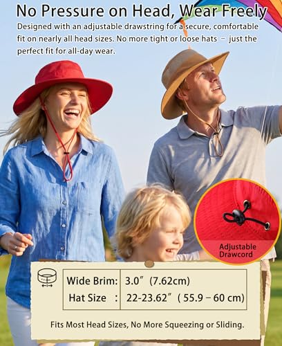 UPF50+ Sun Protection Hat Outdoor Bucket Hat for Fishing Hiking Gardening Safari Sailing Wide Brim Mesh Sun Hat for Men Women Beach Hat Red