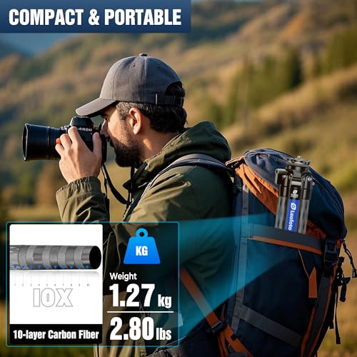 Compact Carbon Fiber Tripod with Leveling Base for Camera