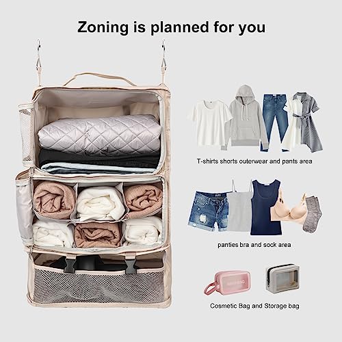 Travel Portable Hanging Shelves Closet Organizer Packing Luggage Storage with Multifunctional and Foldable Invisible Compartment