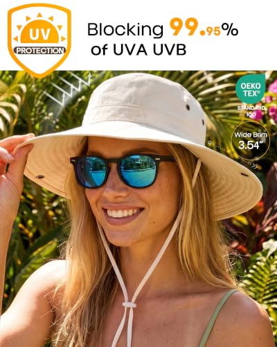 Sun Hats for Women Ponytail Wide Brim Summer Packable Cowboy Hat