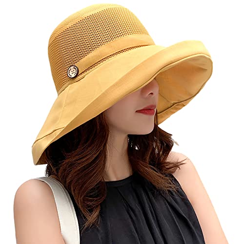 Women Mesh Crown Wide Brim Sun Hats Summer UV Protection UPF Hat for Beach Hiking Garden Travel Lawn Work Chin Strap