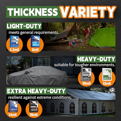 10x30 Feet Tarps Heavy Duty Waterproof 10.5 Mil Outdoor Poly Tarp