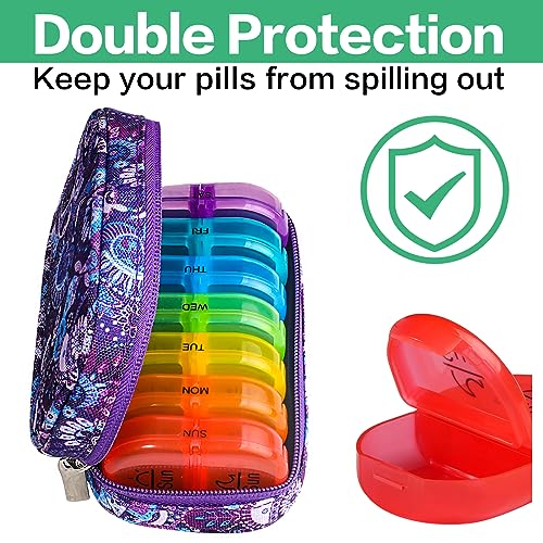 Weekly Travel Pill Organizer 2 Times a Day AM PM Rainbow Pill Box
