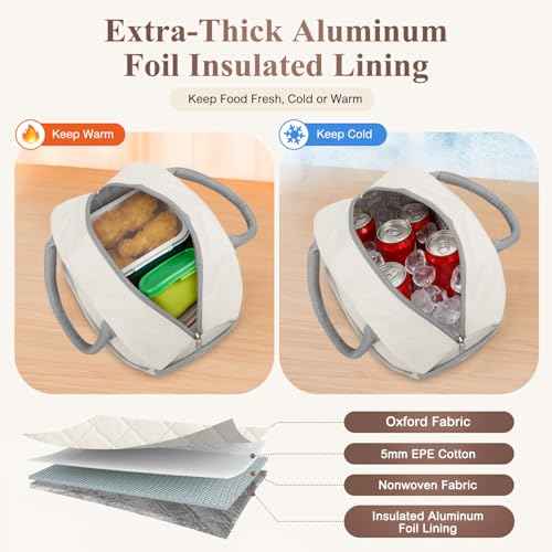 Lunch Box for Women Adult Men Insulated Cute Quilted Lunch Bag Women Reusable Large Lunch Tote Bag Leakproof Simple Cooler Bag for Work Office Picnic Beach or Travel