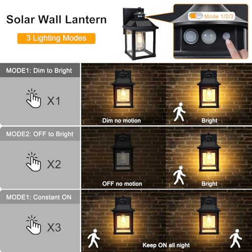 Solar Wall Lights Outdoor Dusk to Dawn Solar Sconces with Motion Sensor (2 Count)