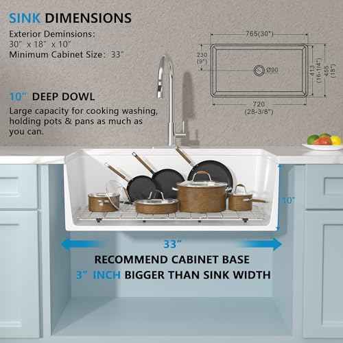 30"x18" White Farmhouse Kitchen Sink