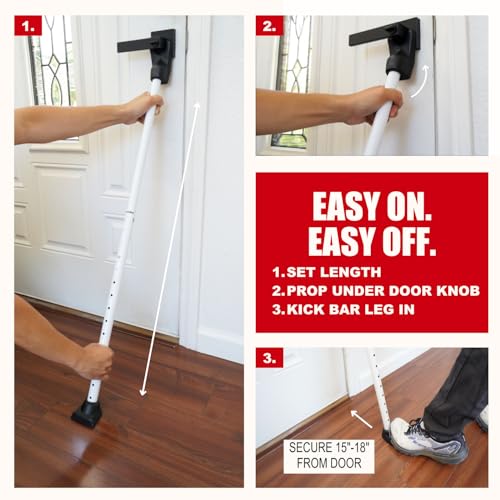 3-in-1 Door Security Bar, Security Door Stoppers & Door Barricade – Heavy Duty Adjustable Iron Security Lock Bar for Home Defense, Apartment & Travel Safety (2 Pack - White) (2 Count)