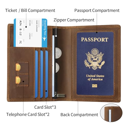 Leather Passport Cover for Men Women