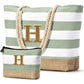Beach Bag Initial Beach Tote with Makeup Bag for Travel