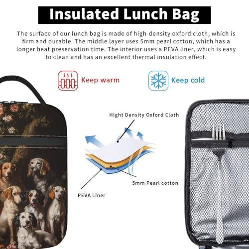 Vintage Dog Insulated Lunch Box for Women Men Retro Flower and Pet Lunch Bag for Travel