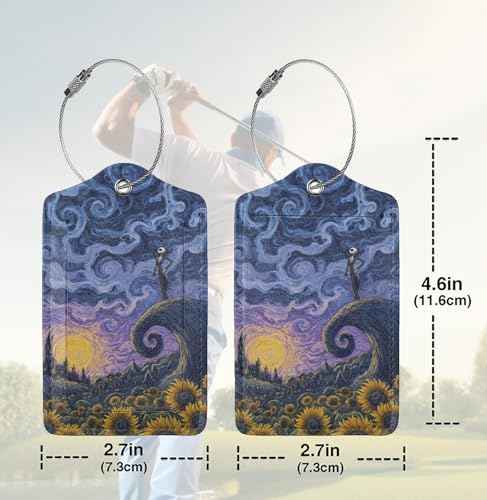 2 Pack Luggage Tags for suitcases Halloween Horror Sunflower TSA Approved Label Luggage Tag Baggage Tag Leather Stainless Steel Loop Label Tag for Men Women Travel Bag Suitcase (2 Count)