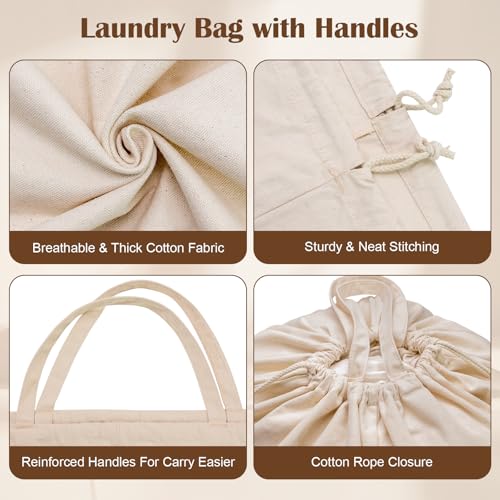 Cotton Canvas Laundry Bag with Handles & Base 16"Wx16"D x27.6"H