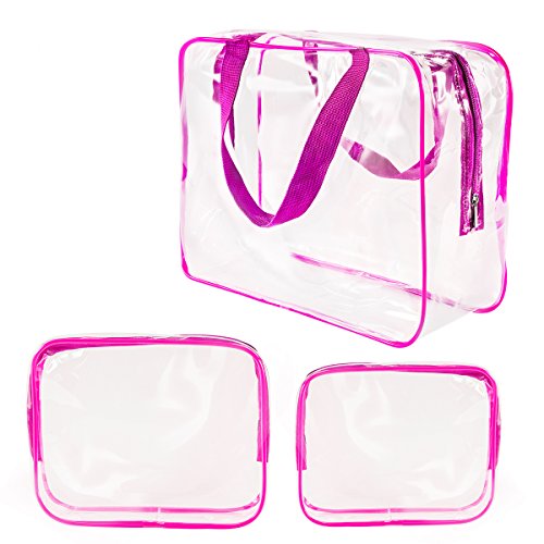 3Pcs Crystal Clear PVC Travel Toiletry Bag Kit for Women Men (3 Count)