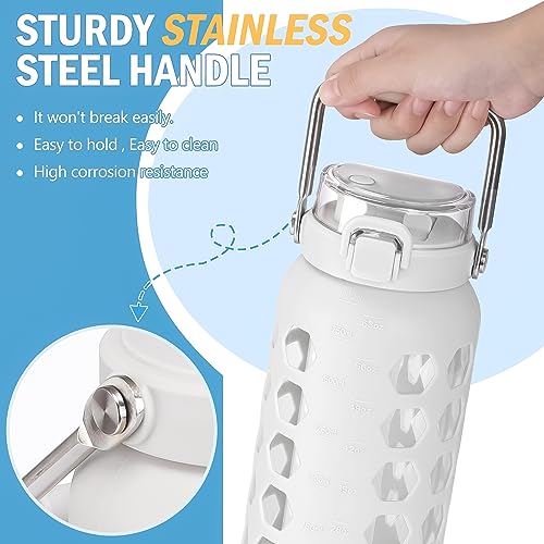 64oz Glass Water Bottle with Straw and Lid