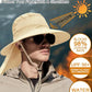 Outdoor Sun Hats with Stowable Neck Flap for Men Women UPF 50+ Mesh Summer Bucket Hat Wide Brim for Fishing Safari Hiking Beige