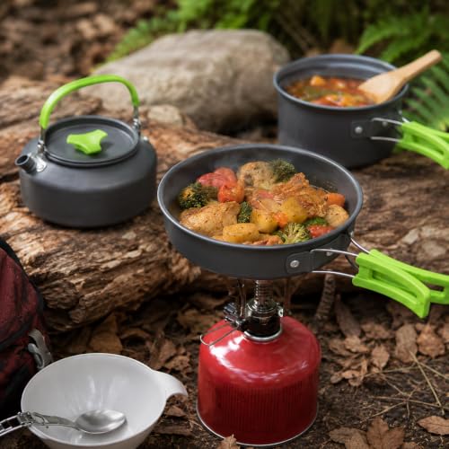 Camping Cookware 17 pcs Mess Kit with 1.1L Kettle for Backpacking Gear (17 Count)